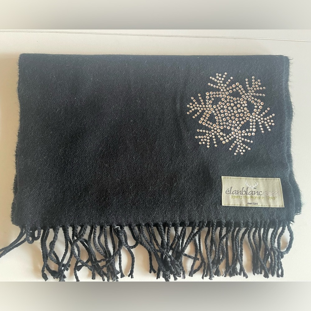 Elan Blanc Softer Than Cashmere Black Scarf with Rhinestone Snowflake